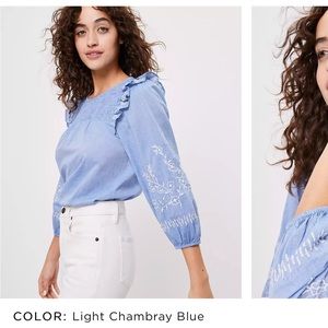 LOFT embroidered smock blouse EUC